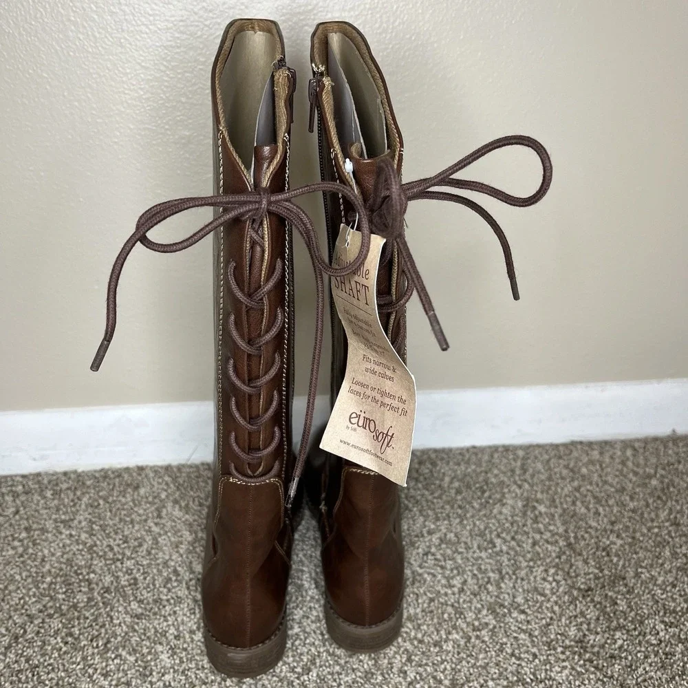 Eurosoft Riding Knee Length Boots Adjustable Calf Shaft Brown 7.5 Equestrian NWT